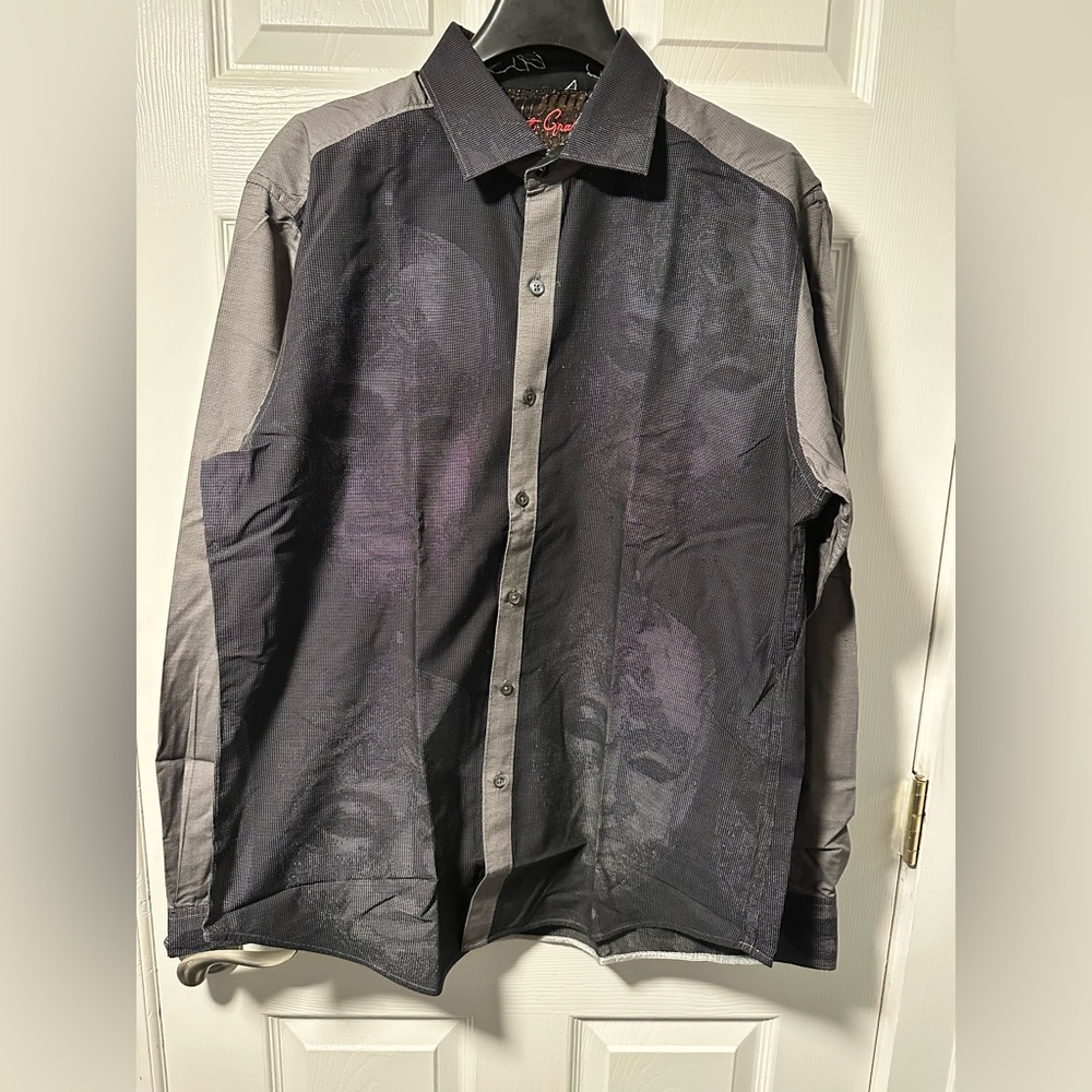 Robert Graham LIMITED EDITION Button Down - Black/Grey w Beaded Details - Medium